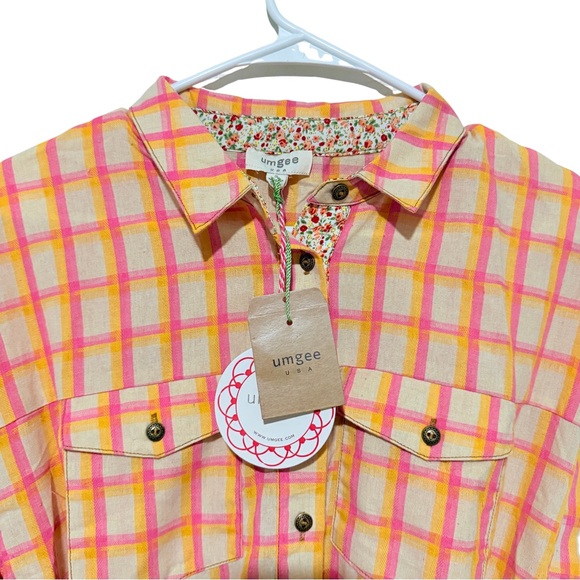 UMGEE Plaid Shirt Dress w Frayed Hem - Size Small, NWT! - Picture 2 of 5